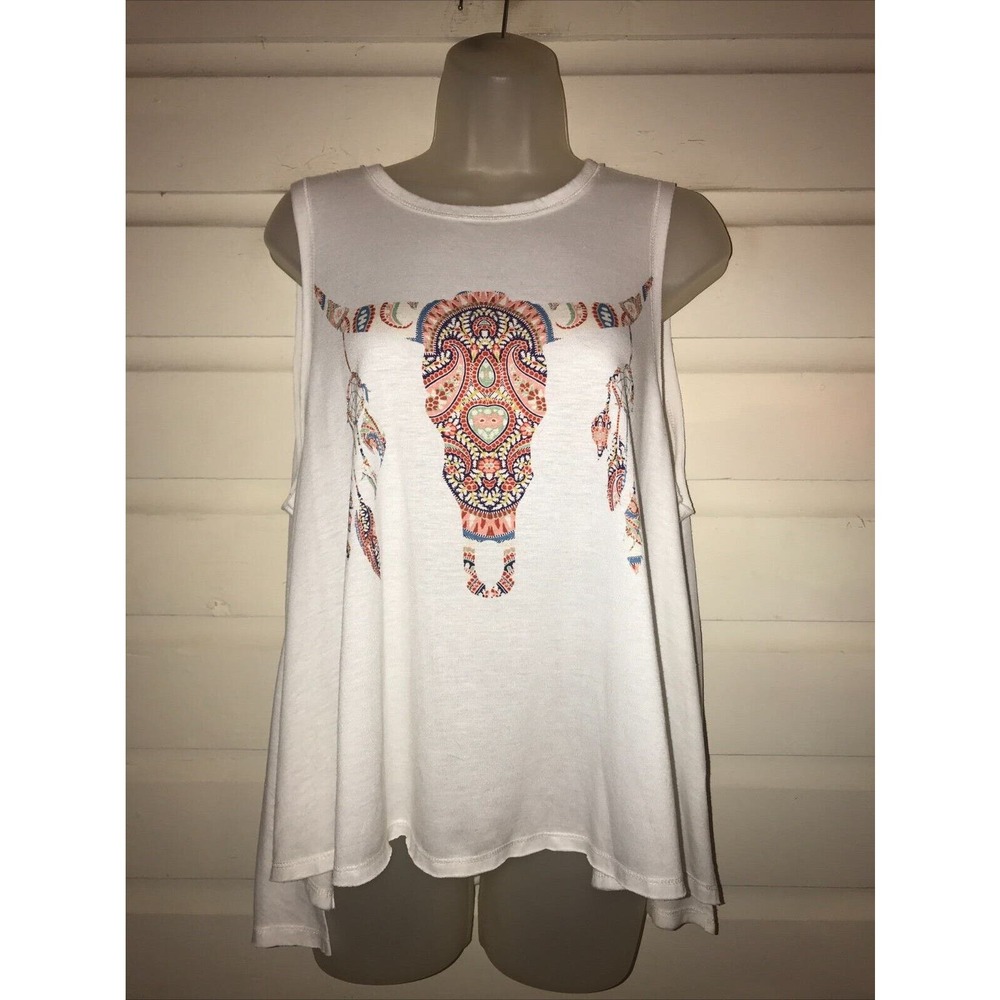 Show Me Your Mumu Mellow Sleeveless Cow Skull Novelty Tank Size M